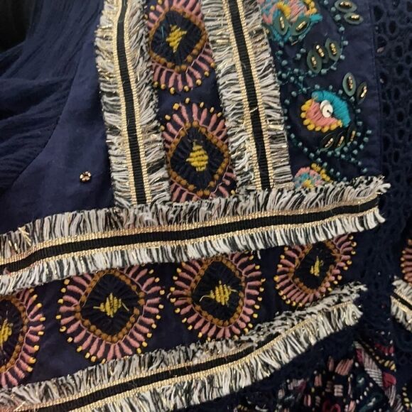 Aqua Embroidered Open Front Tassel Cardigan Size S - Picture 4 of 4